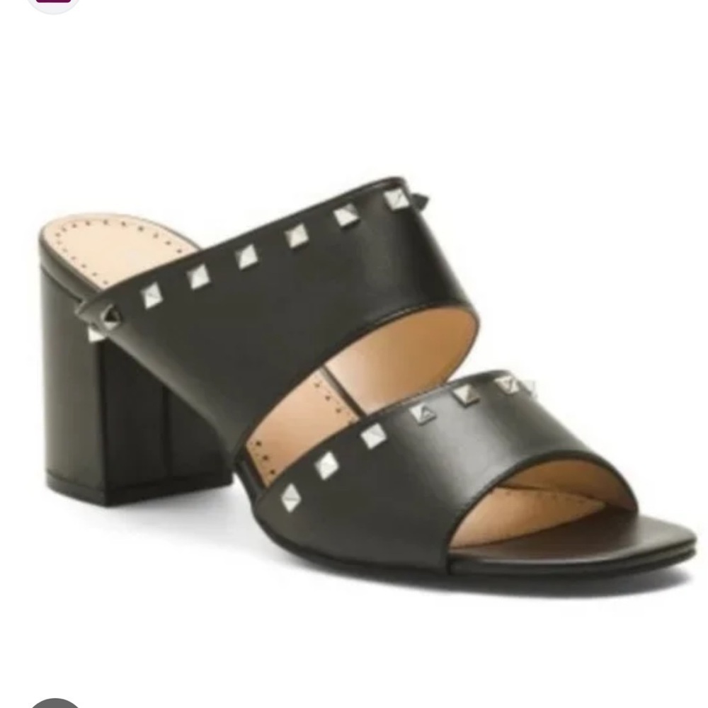Adrienne Vitadini Anisette studded faux leather block heels black sandals sz 10